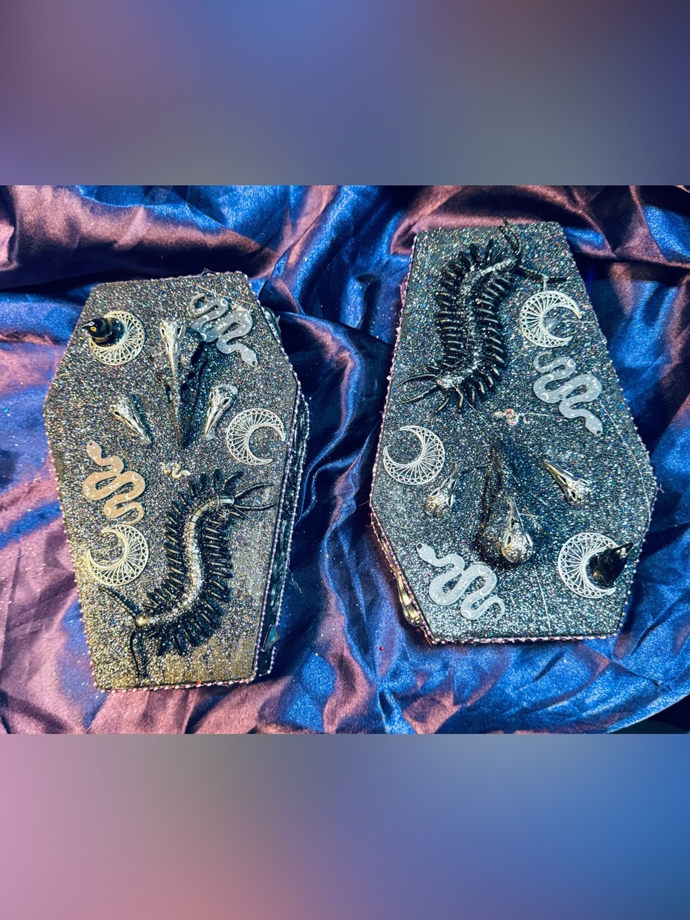Handcrafted Glitter Coffin Trinket Box with Gothic Embellishments